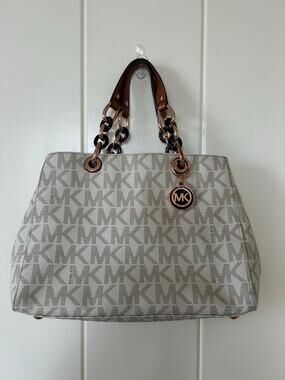 Michael Kors Cynthia MK Signature Monogram Satchel Handbag